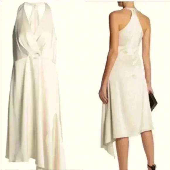 Halston Heritage Evening Collection Halter Satin Cream Dress Size‎ 0 - Picture 2 of 15